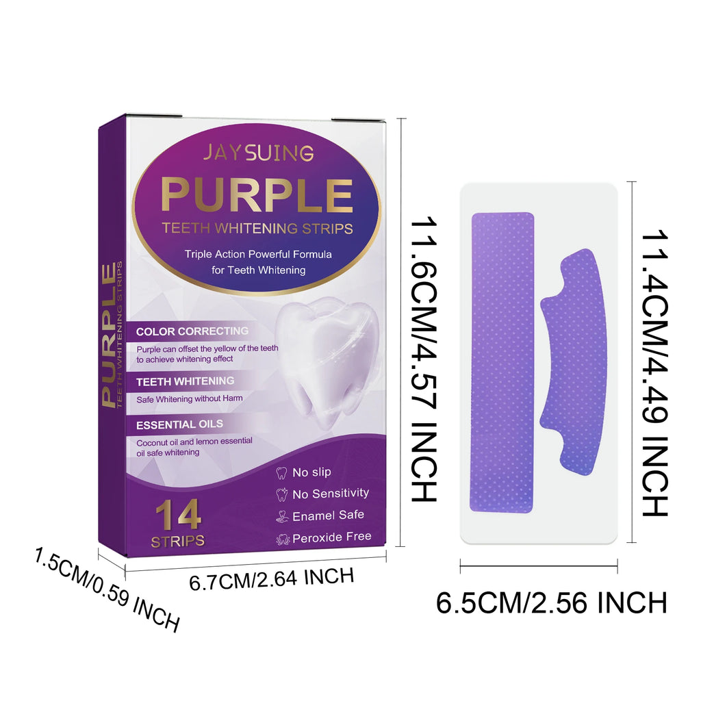 14pcs/box Teeth Bleaching Strip Purple Dental Cleaning Whitener Veneers Oral Hygiene Care Brightening Tooth Whitening Gel Strips