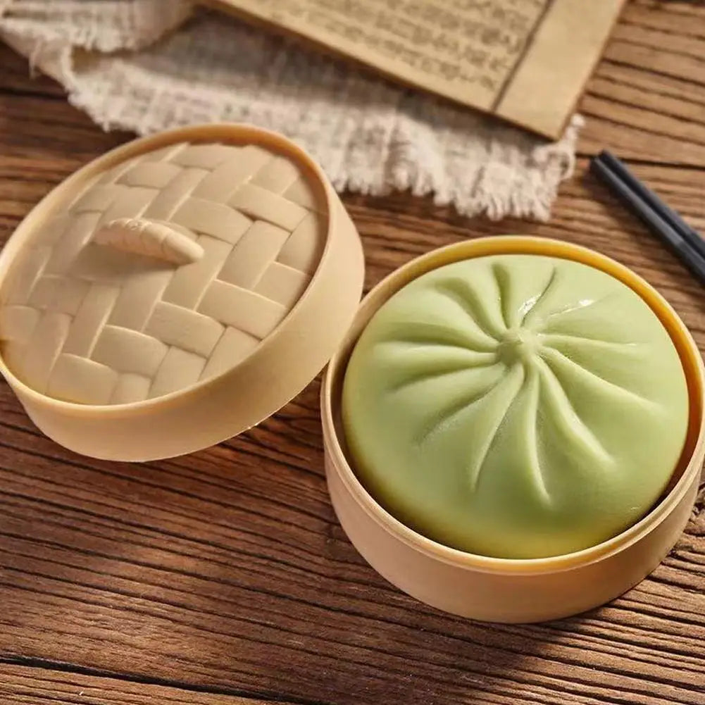 Dumpling Bun Squishy Toy With Matching Steamer Basket Colorful Slow Rebound Texture Ideal For Fidget Sensory Play Stress Relief