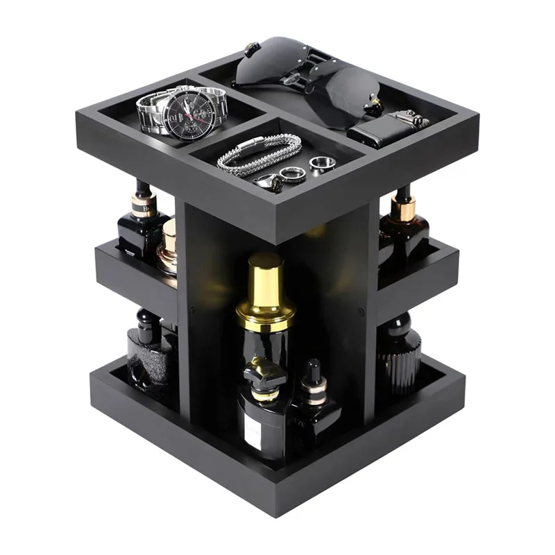 Hot Trend-For Men's Cologne Organizer 3 Tier Large Capacity Wood Perfume Shelf Rotate Function, Desk& Nightstand Organizer Gift