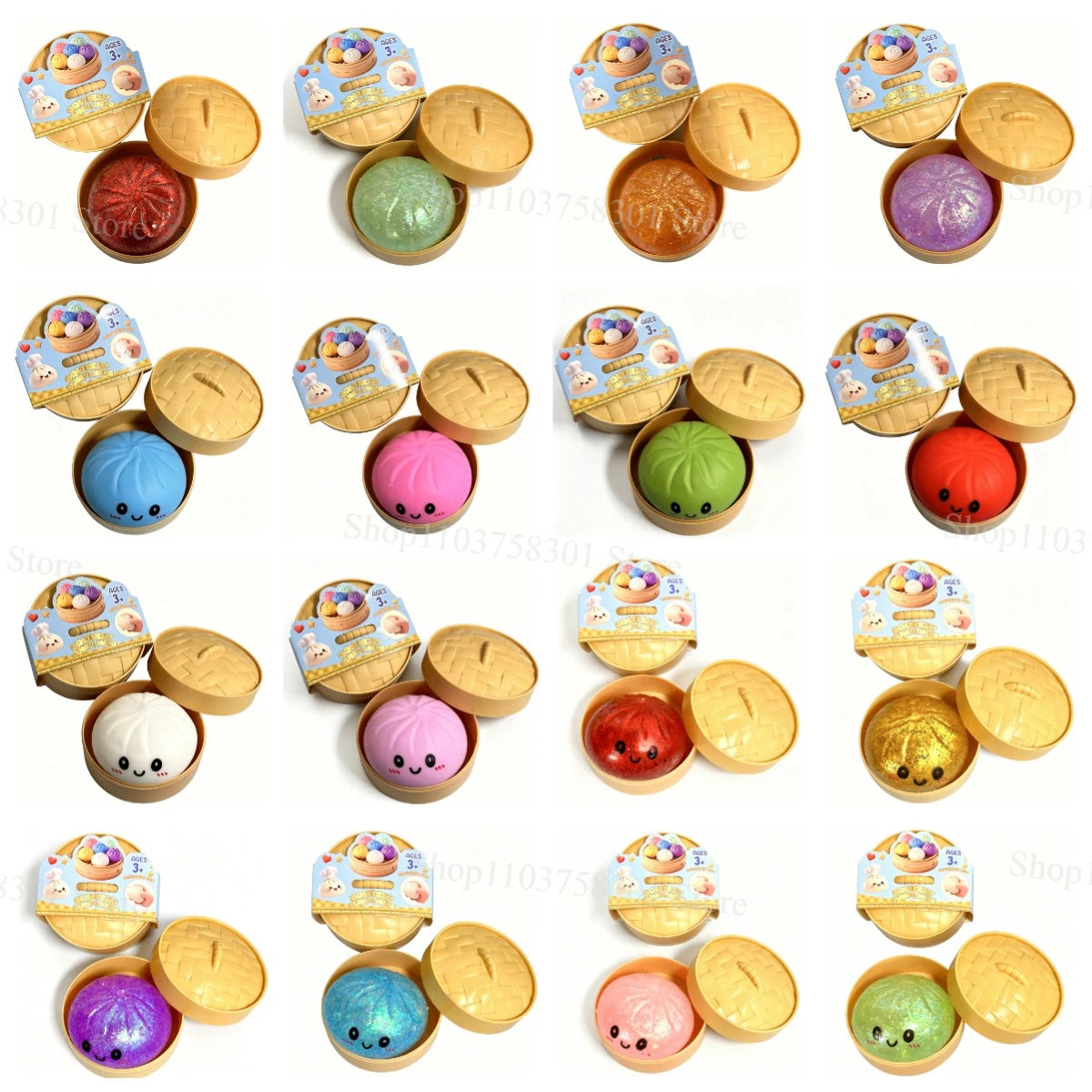 Squishy Dumpling Sensory Fidget Toy Realistic Colored Glitter Steamer Bun Decompression Ball Squeezable Stress Relief Toy