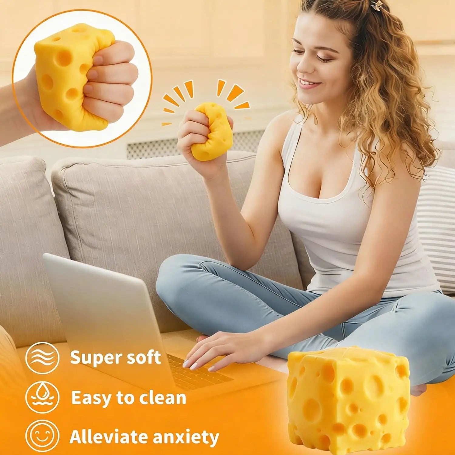 Cheese Squishy Toy Slow Rising Soft Squishy Cheese Block Squeeze Fidget Toy Stress Relief Toy for Kids Adults Desk Toy Gift