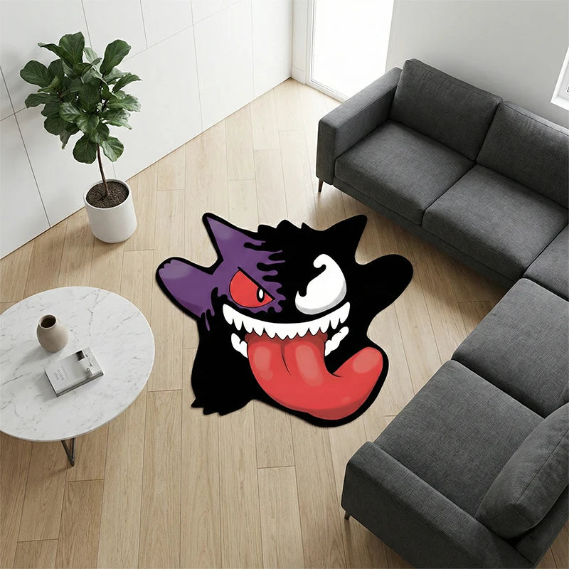 Pokemon Cool Gengar Rug Anime Irregular Shape Carpet Living Room Bedroom Decor Non-slip Mat Cool Cartoon Bedside Area Rugs
