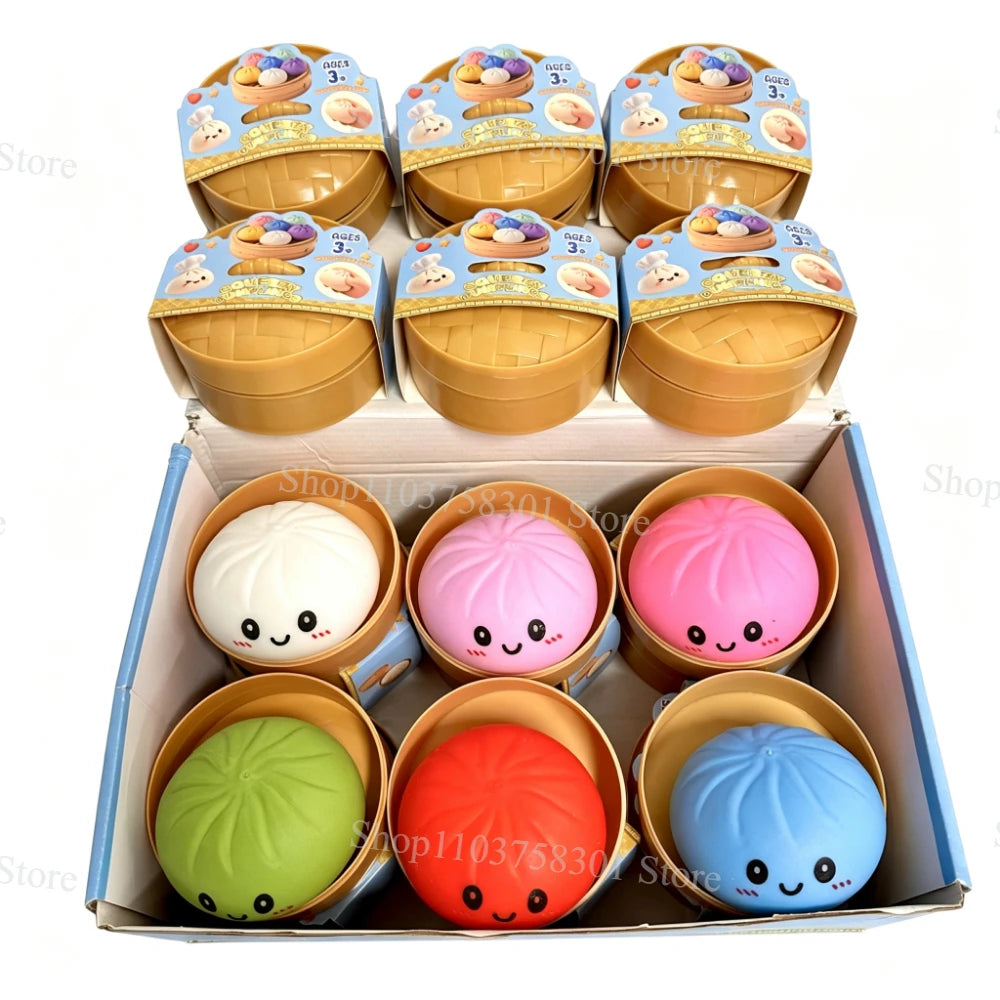Squishy Dumpling Sensory Fidget Toy Realistic Colored Glitter Steamer Bun Decompression Ball Squeezable Stress Relief Toy