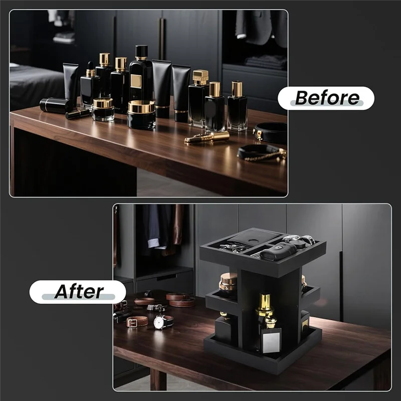 Hot Trend-For Men's Cologne Organizer 3 Tier Large Capacity Wood Perfume Shelf Rotate Function, Desk& Nightstand Organizer Gift
