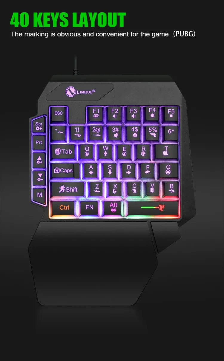 35keys One Handedly Single Hand Mini Gaming Keyboard Usb Ultra-slim Wired Backlight Keyboard for Laptop Desktop PC Smartphone