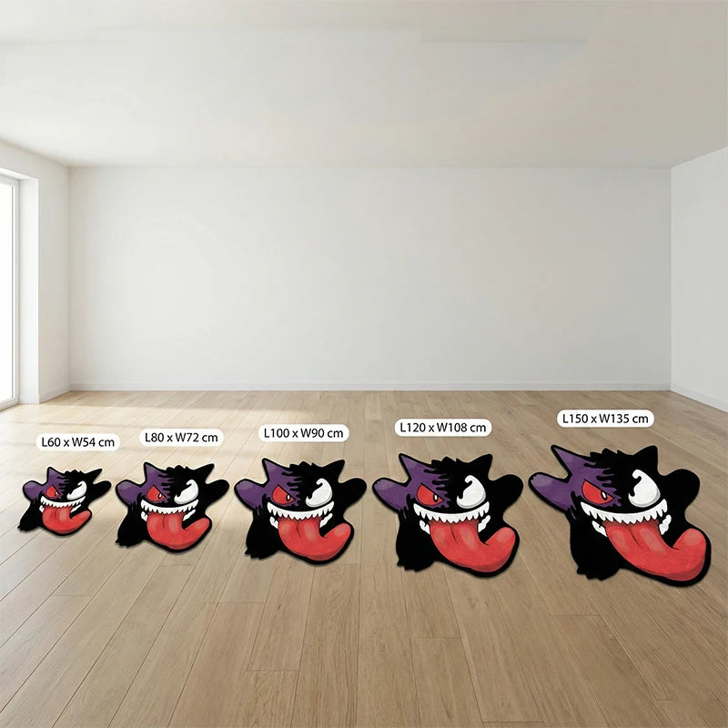 Pokemon Cool Gengar Rug Anime Irregular Shape Carpet Living Room Bedroom Decor Non-slip Mat Cool Cartoon Bedside Area Rugs