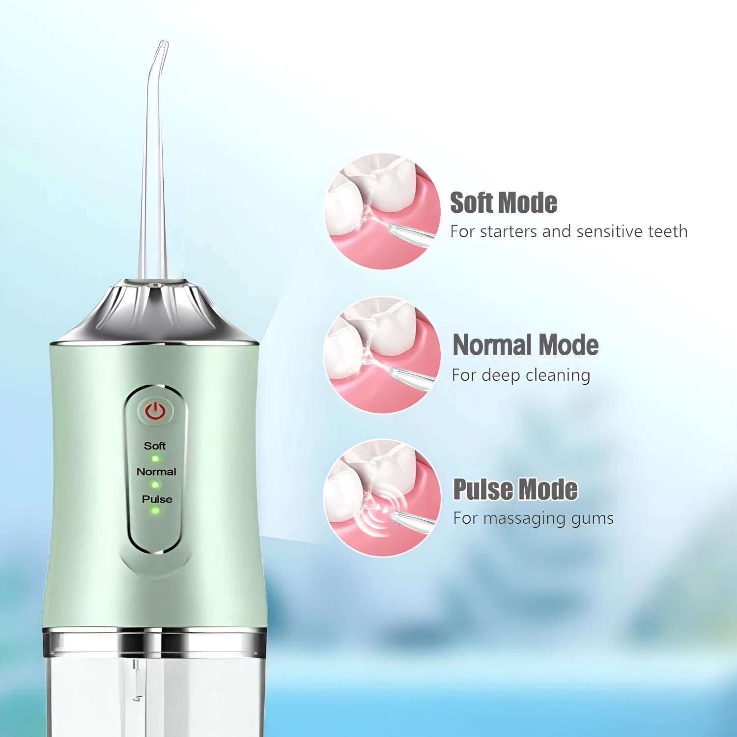 1PCS White/Green Handheld Water Floss USB Rechargeable Oral Irrigator Electric Tooth Cleaning Device 3 Modes Irrigator ﻿