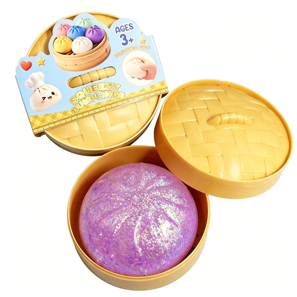 Squishy Dumpling Sensory Fidget Toy Realistic Colored Glitter Steamer Bun Decompression Ball Squeezable Stress Relief Toy
