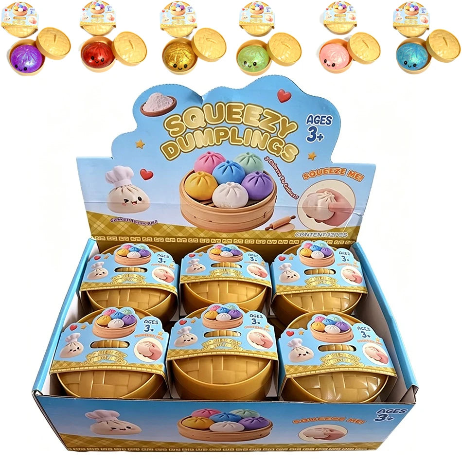 Squishy Dumpling Sensory Fidget Toy Realistic Colored Glitter Steamer Bun Decompression Ball Squeezable Stress Relief Toy