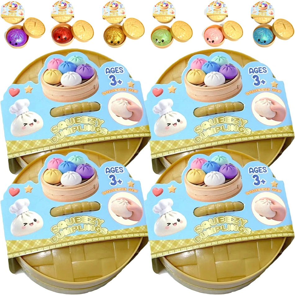 Squishy Dumpling Sensory Fidget Toy Realistic Colored Glitter Steamer Bun Decompression Ball Squeezable Stress Relief Toy