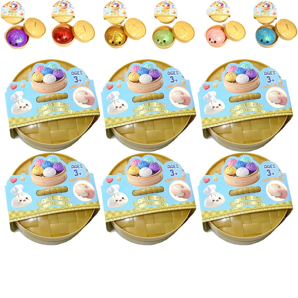 Squishy Dumpling Sensory Fidget Toy Realistic Colored Glitter Steamer Bun Decompression Ball Squeezable Stress Relief Toy
