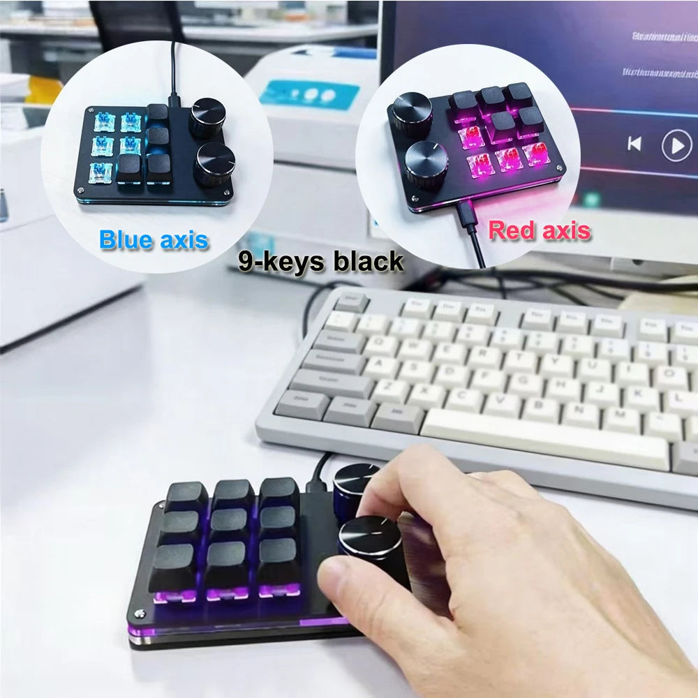 9-Key Multi-Functional Editing Keyboard, 6-Layer Macro Recording, Full-Key Customization, One-Step Operation for Control