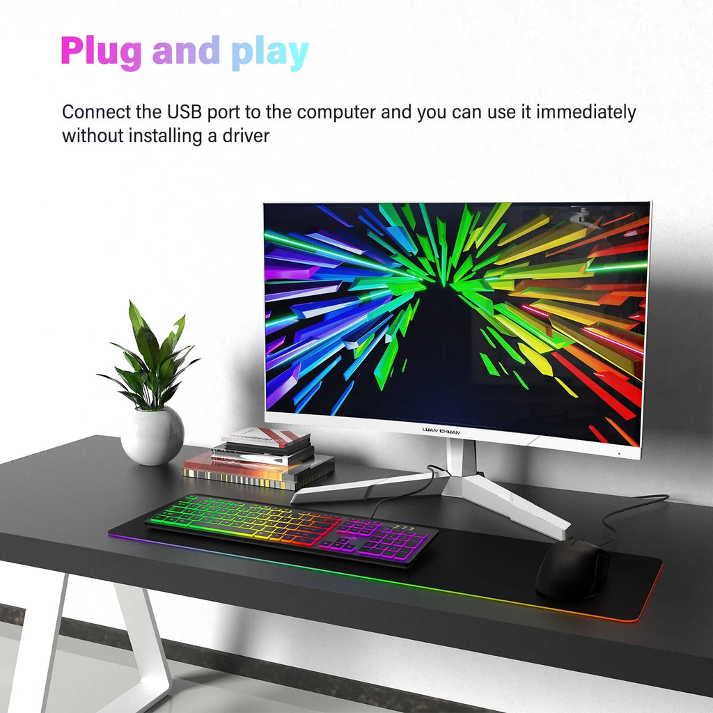 Computer Gaming Keyboard Light Backlit RGB Mute Wired Keyboard USB Office Home Russian French Spanish German Arabic English