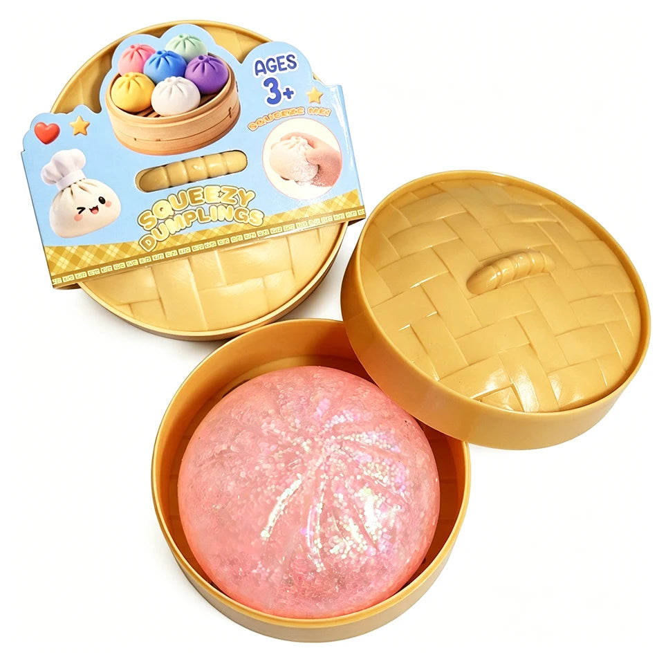 Squishy Dumpling Sensory Fidget Toy Realistic Colored Glitter Steamer Bun Decompression Ball Squeezable Stress Relief Toy