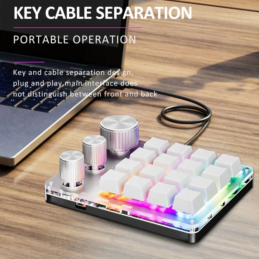 16-Key Custom Mechanical Keyboard 3 Knobs Including Volume Button Knob Control Programmable Macro  Gaming Compatible