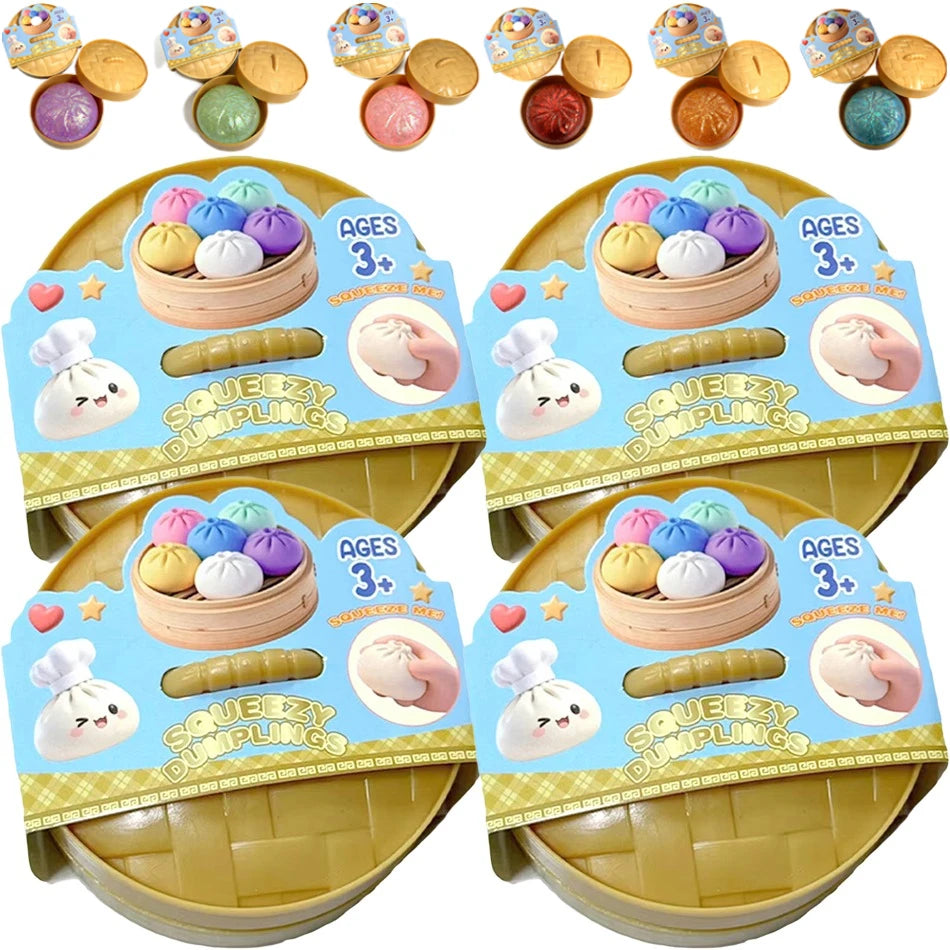 Squishy Dumpling Sensory Fidget Toy Realistic Colored Glitter Steamer Bun Decompression Ball Squeezable Stress Relief Toy