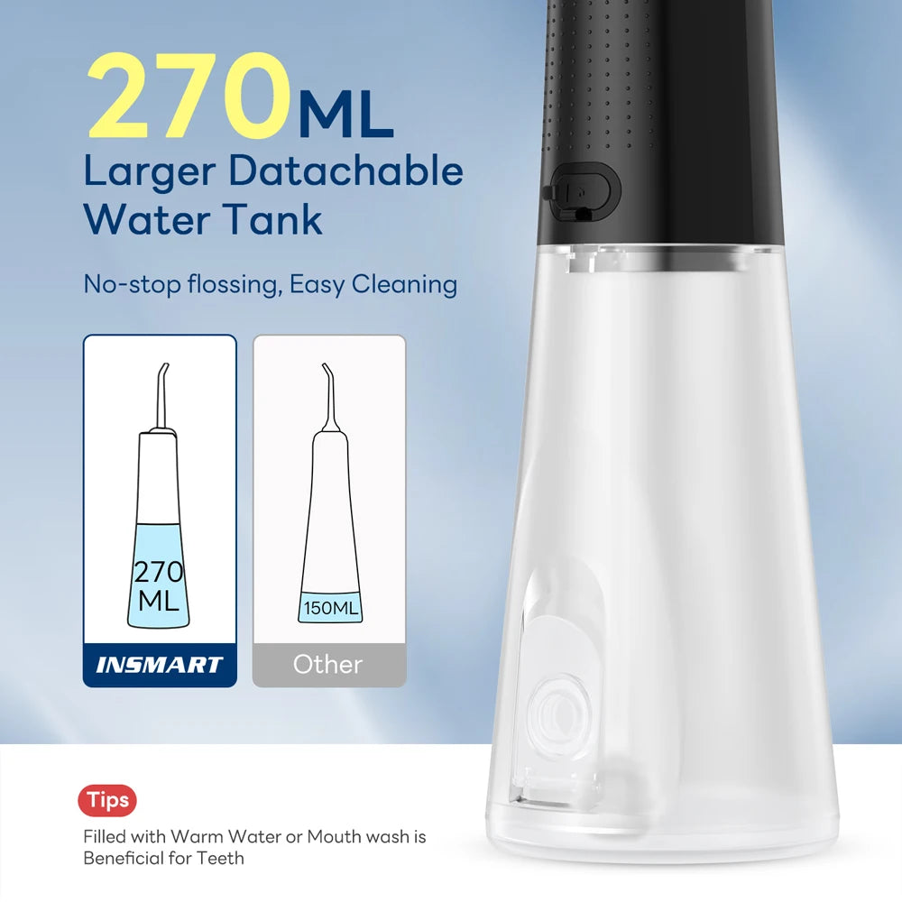 INSMART Water Flosser Dental Portable Oral Irrigator Water Flosser Teeth Whitening Waterproof Water Floss 270ML Teeth Cleaner