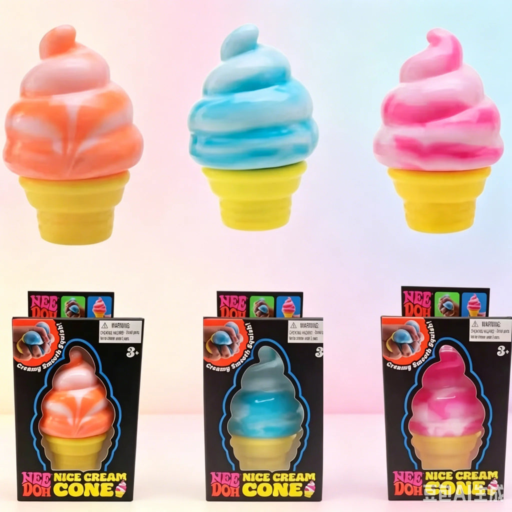 NeeDoh Nice Cream Cone Swirled Gradient Squish Squeeze Fidget Toy Non Toxic Stress Relief Sensory Decompression Novelty Gift