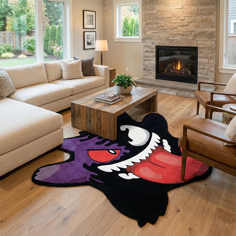 Pokemon Cool Gengar Rug Anime Irregular Shape Carpet Living Room Bedroom Decor Non-slip Mat Cool Cartoon Bedside Area Rugs