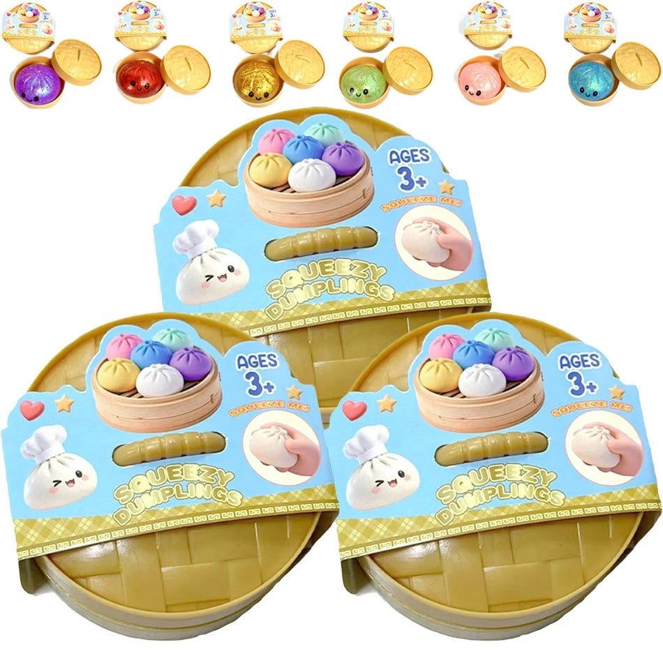 Squishy Dumpling Sensory Fidget Toy Realistic Colored Glitter Steamer Bun Decompression Ball Squeezable Stress Relief Toy