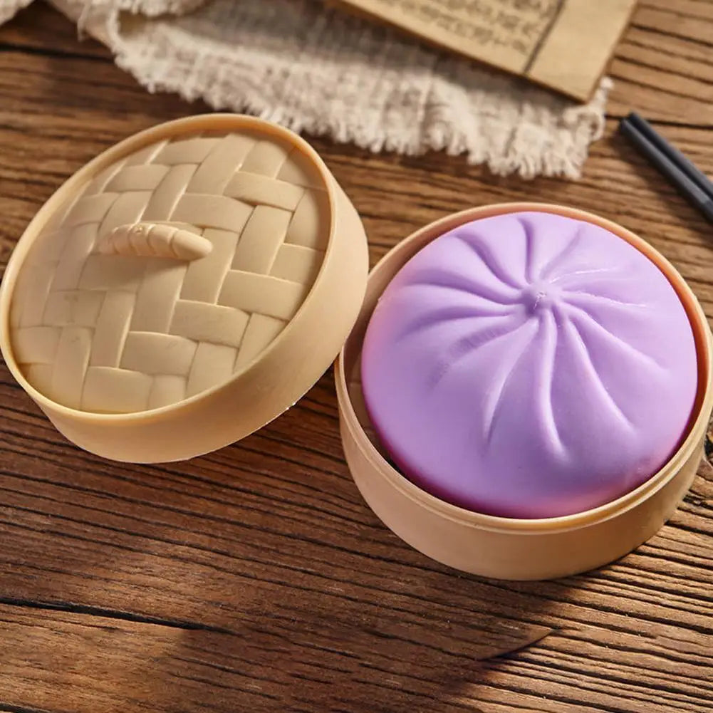 Dumpling Bun Squishy Toy With Matching Steamer Basket Colorful Slow Rebound Texture Ideal For Fidget Sensory Play Stress Relief