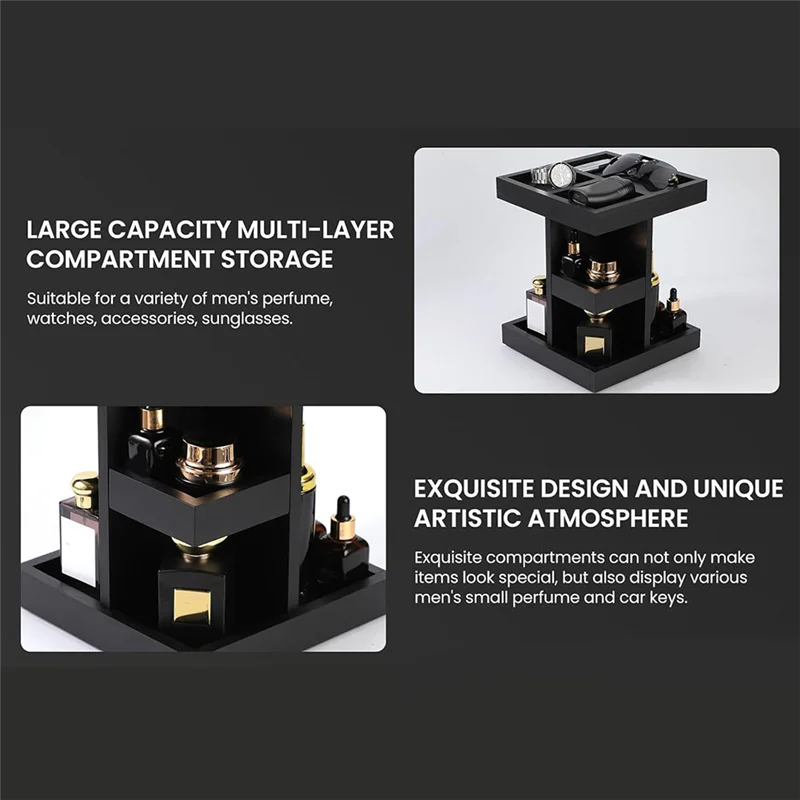 Hot Trend-For Men's Cologne Organizer 3 Tier Large Capacity Wood Perfume Shelf Rotate Function, Desk& Nightstand Organizer Gift