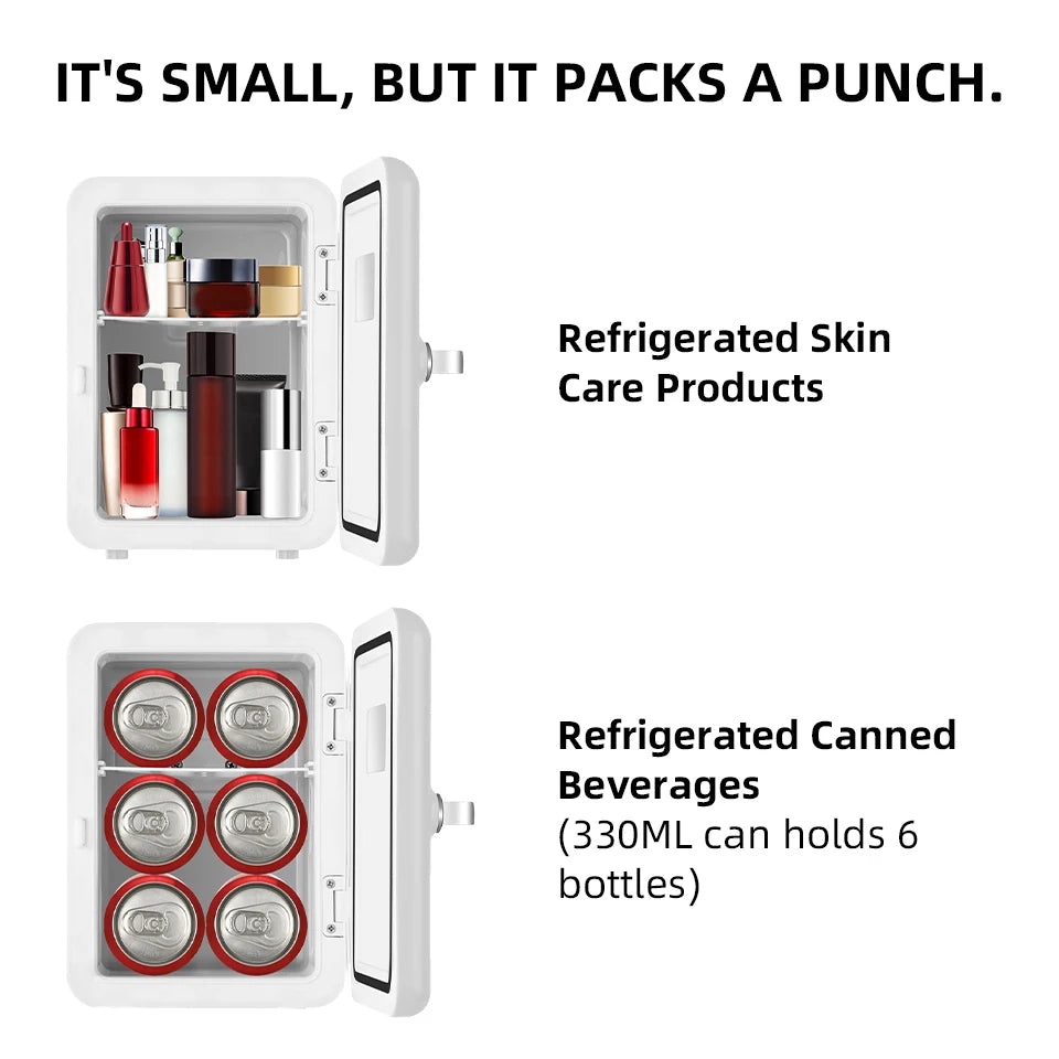 4L Mini Fridge Portable for Car & Home Hot & Cold Dorm Fridge for Refrigerating Cosmetics  Beverages & Cosmetic Storage