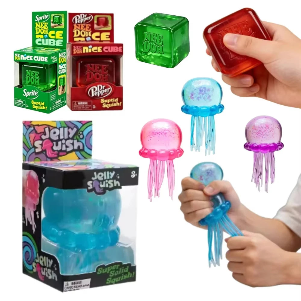 NeeDoh Jelly Hops Octopus Squishy Toy, Cute Water Play Sensory Fidget, Soft Stress Relief Toy, Gift for Boys & Girls