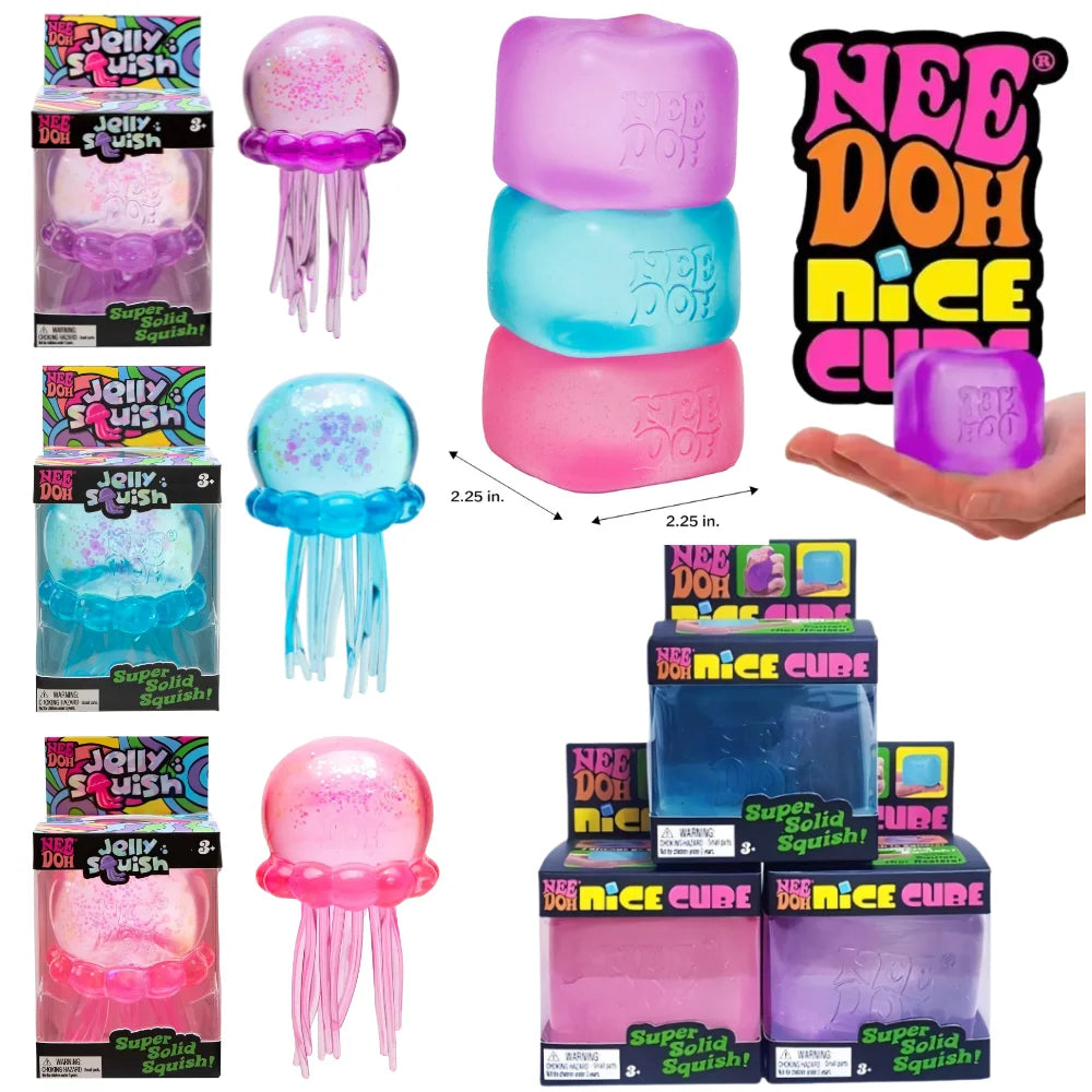 NeeDoh  Trending Jellyfish & Cube Squish Toy, Soft Jelly Squeeze Stress Relief Fidget Toy, Sensory NeeDoh for Squishy & Adults
