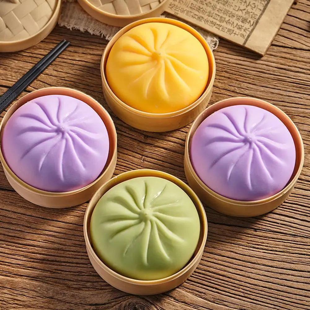 Dumpling Bun Squishy Toy With Matching Steamer Basket Colorful Slow Rebound Texture Ideal For Fidget Sensory Play Stress Relief