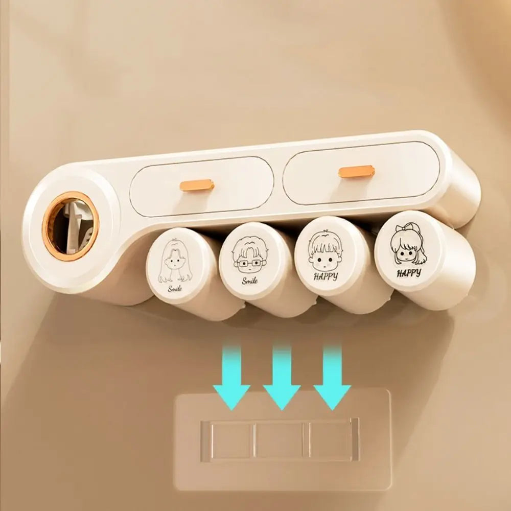 Wall Mount Toothbrush Storage Rack Non Perforated Space Saving Toothpaste Shelf Reusable 4 Person Bathroom Storage Shelf