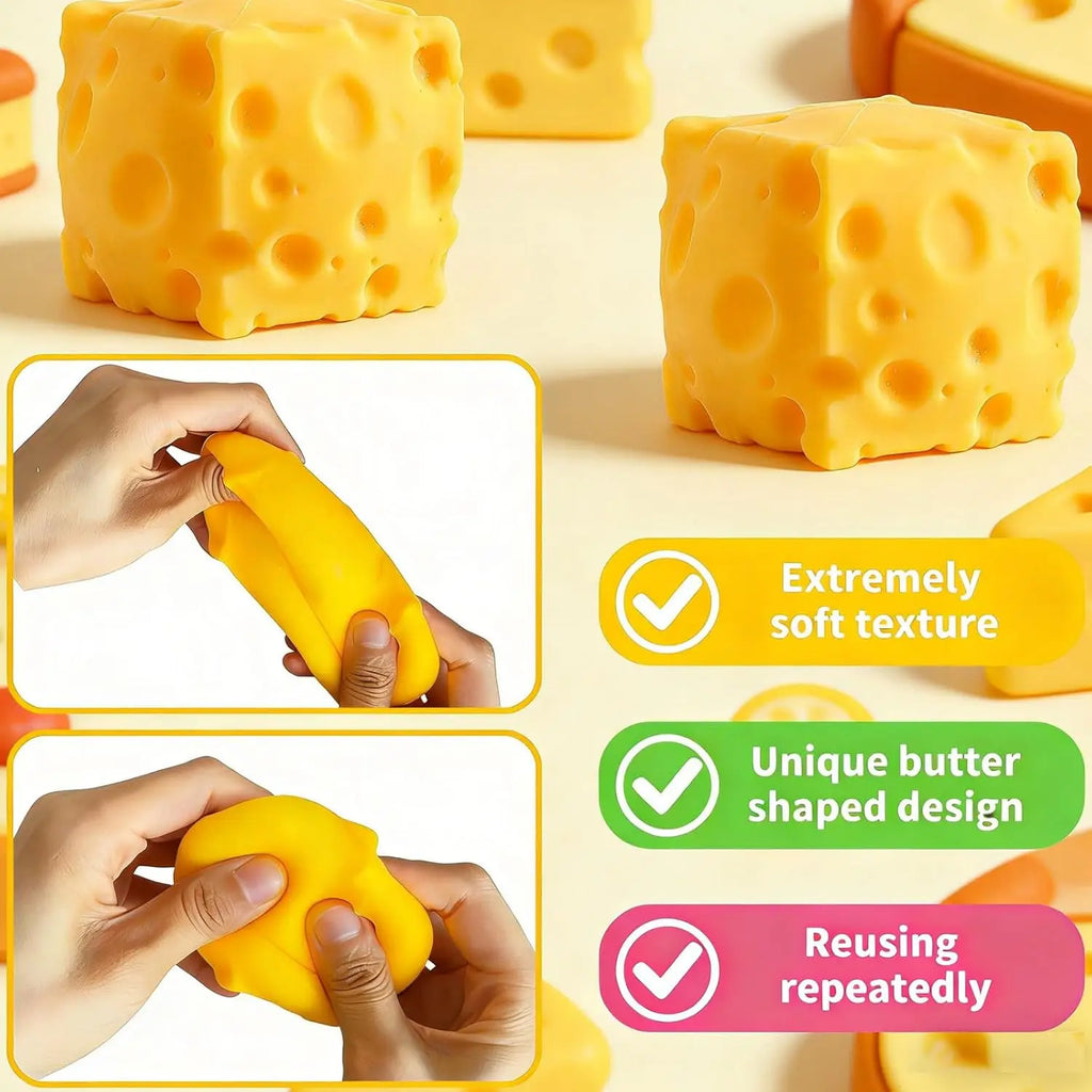 Cheese Squishy Toy Slow Rising Soft Squishy Cheese Block Squeeze Fidget Toy Stress Relief Toy for Kids Adults Desk Toy Gift