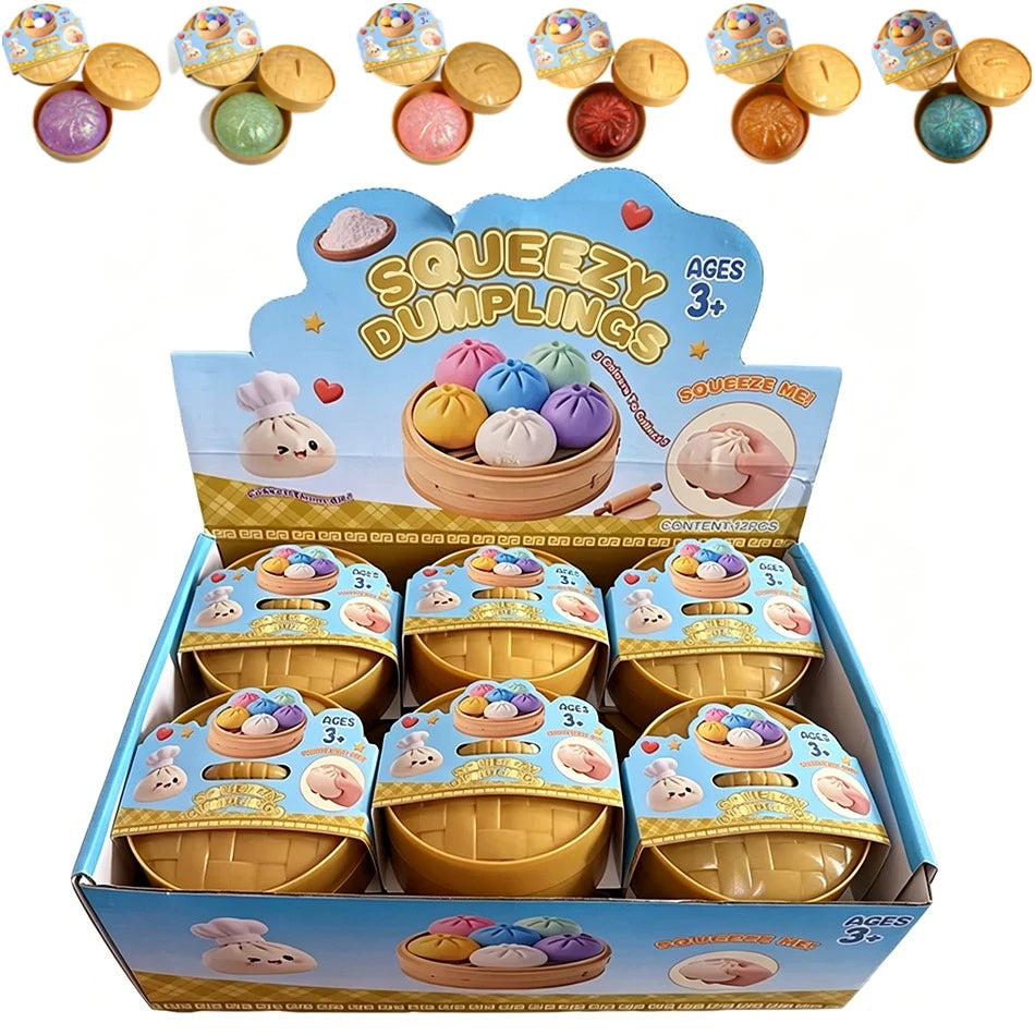 Squishy Dumpling Sensory Fidget Toy Realistic Colored Glitter Steamer Bun Decompression Ball Squeezable Stress Relief Toy