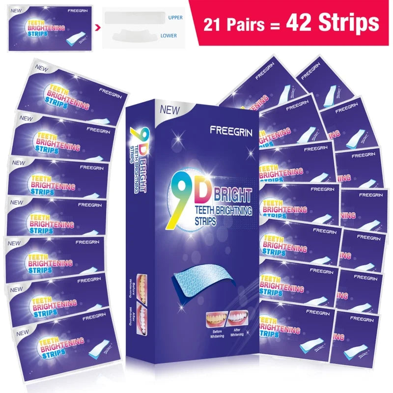 21/28 Pairs Teeth Brightening Strips for Teeth, 5D/9D Whitener Strips Reduced Sensitivity White Strips for Teeth Whitening
