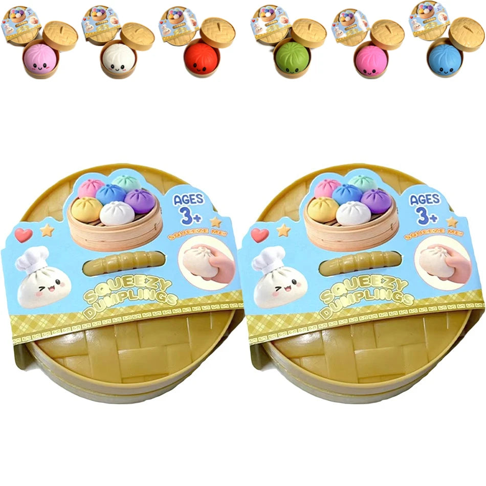 Squishy Dumpling Sensory Fidget Toy Realistic Colored Glitter Steamer Bun Decompression Ball Squeezable Stress Relief Toy