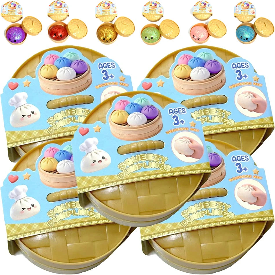 Squishy Dumpling Sensory Fidget Toy Realistic Colored Glitter Steamer Bun Decompression Ball Squeezable Stress Relief Toy