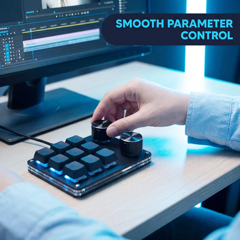 9-Key Multi-Functional Editing Keyboard, 6-Layer Macro Recording, Full-Key Customization, One-Step Operation for Control