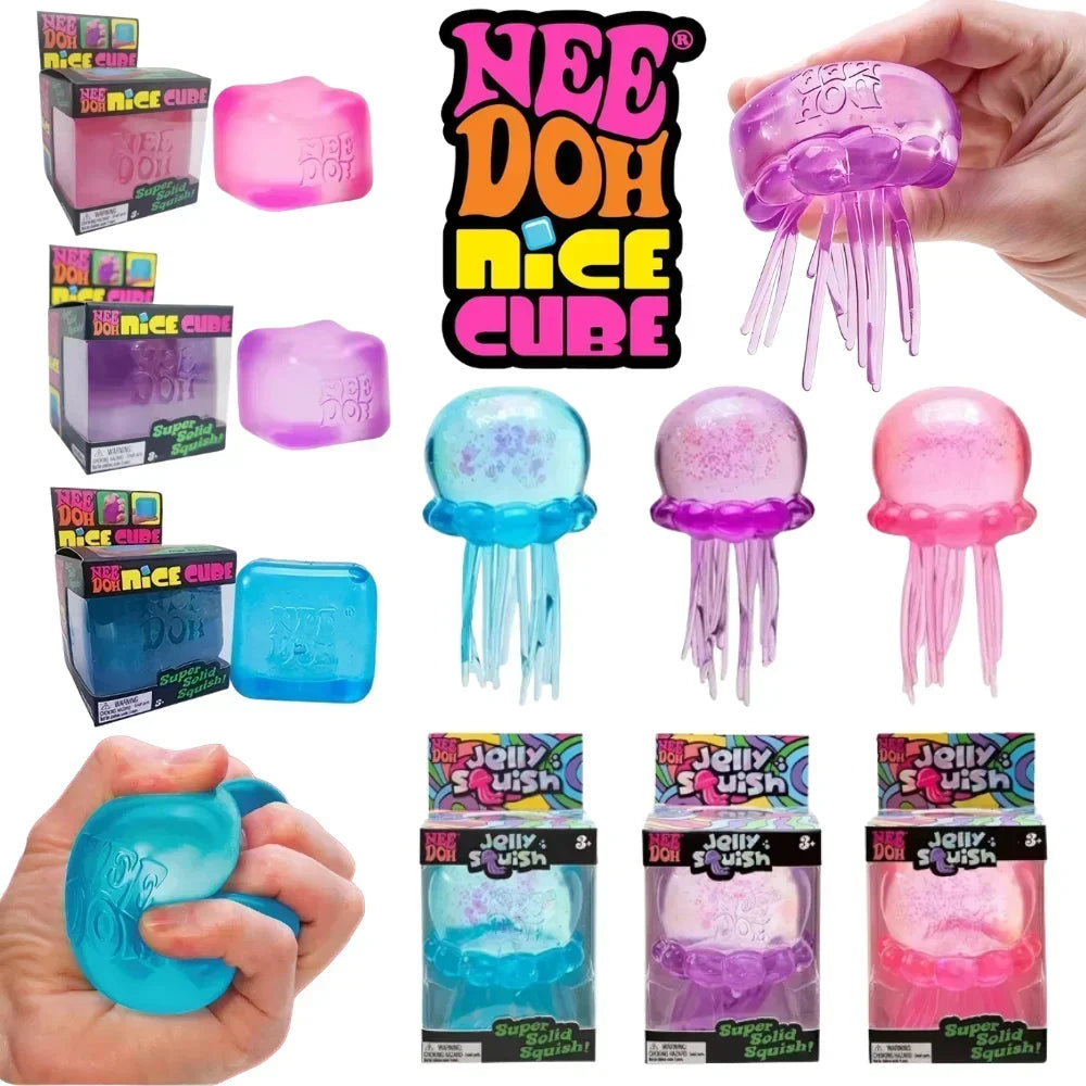 NeeDoh  Trending Jellyfish & Cube Squish Toy, Soft Jelly Squeeze Stress Relief Fidget Toy, Sensory NeeDoh for Squishy & Adults