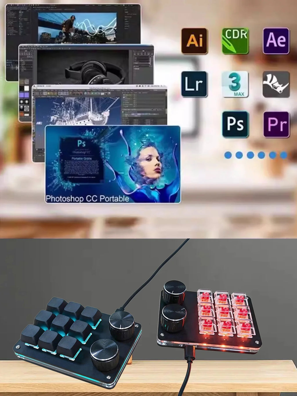 9-Key Multi-Functional Editing Keyboard, 6-Layer Macro Recording, Full-Key Customization, One-Step Operation for Control