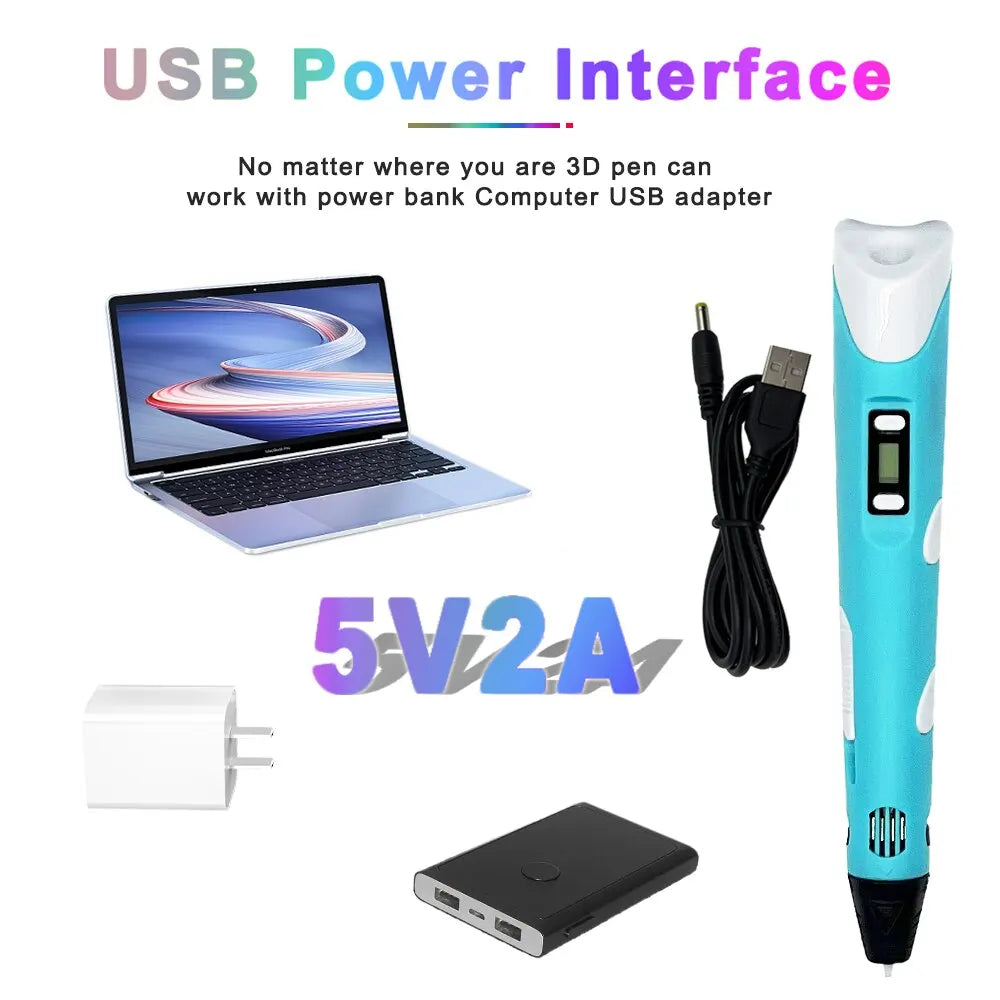 3D Printing Pen DIY Three-dimensional Painting Children Toys Fun Camouflage With LCD Screen Compatible PLA Filament Toys Gift
