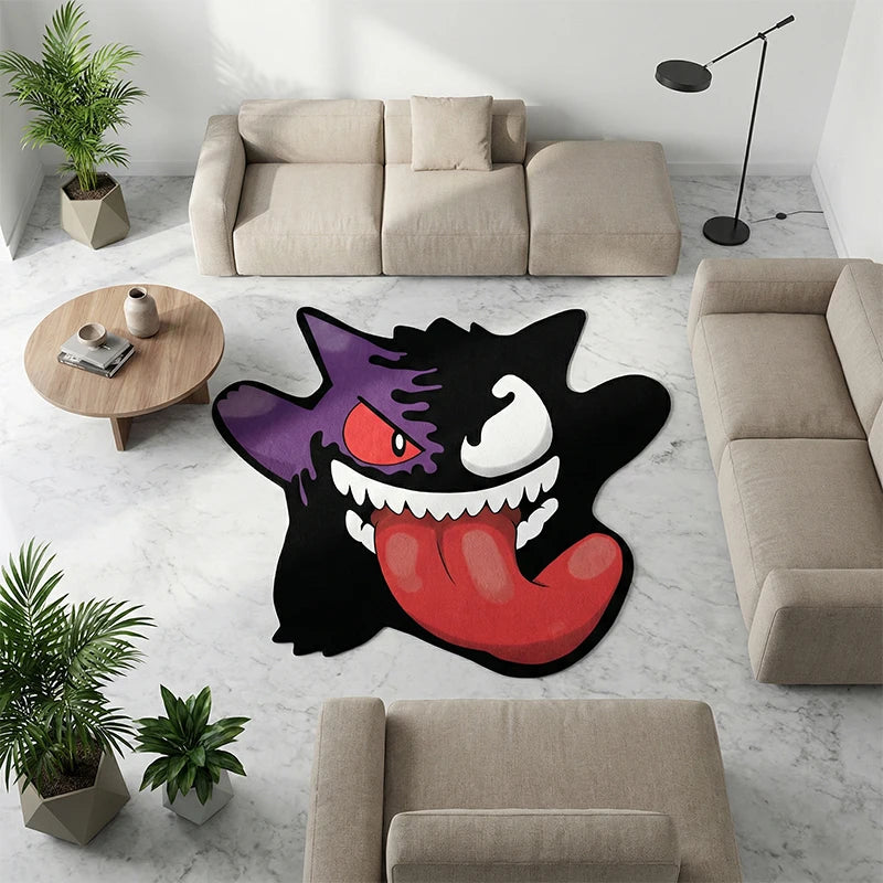 Pokemon Cool Gengar Rug Anime Irregular Shape Carpet Living Room Bedroom Decor Non-slip Mat Cool Cartoon Bedside Area Rugs