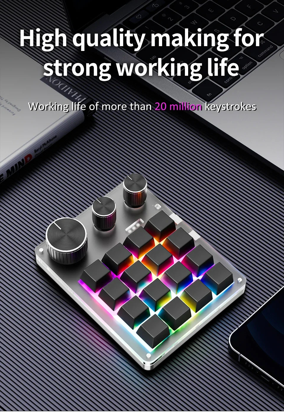 16-Key Custom Mechanical Keyboard 3 Knobs Including Volume Button Knob Control Programmable Macro  Gaming Compatible