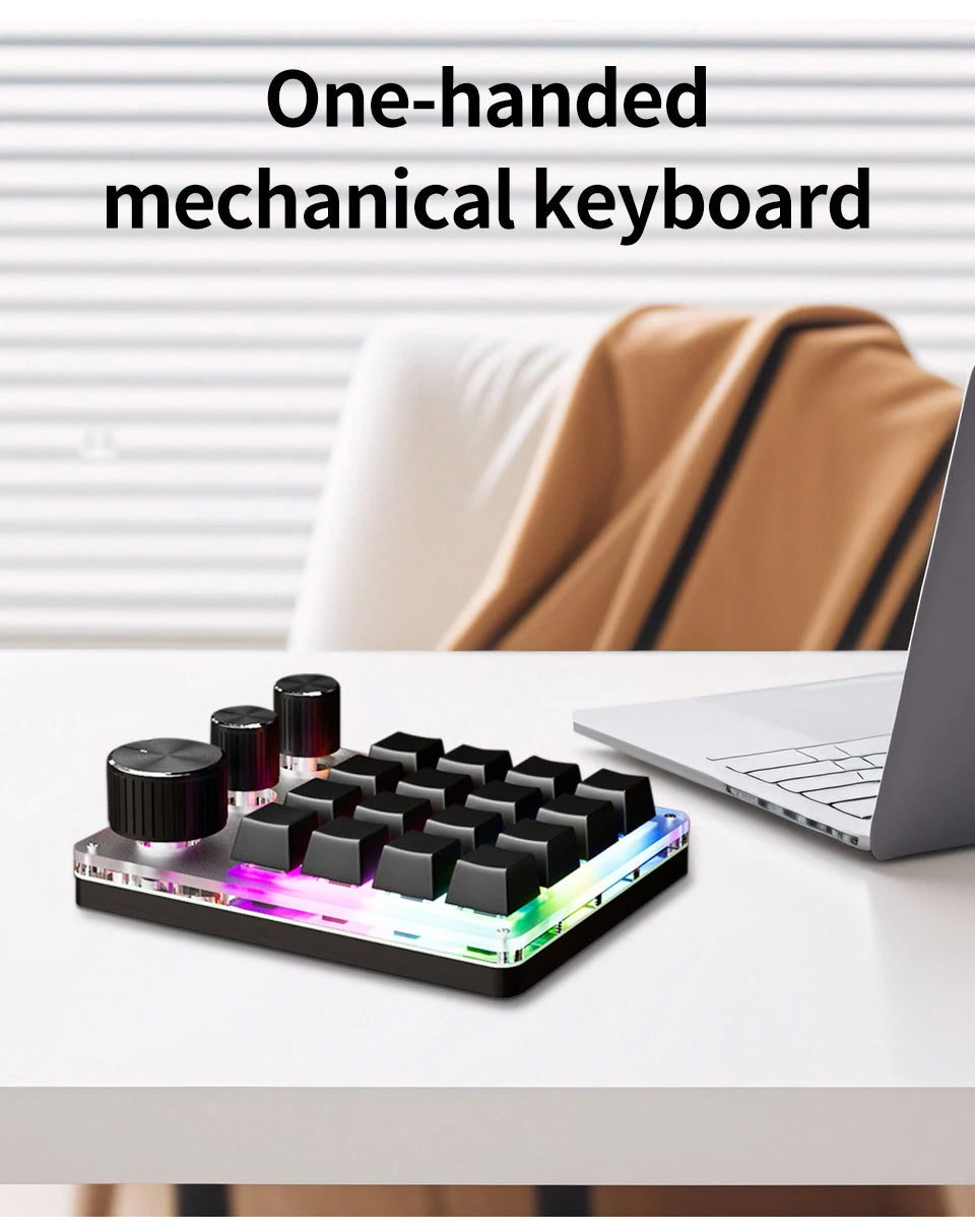 16-Key Custom Mechanical Keyboard 3 Knobs Including Volume Button Knob Control Programmable Macro  Gaming Compatible
