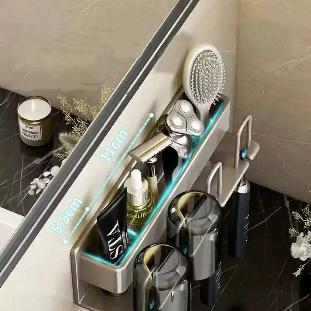 Wall Mounted Toothbrush Holder Aluminium Alloy Toothpaste Rack Bathroom Household Space Saving No Punching Bathroom Accessories