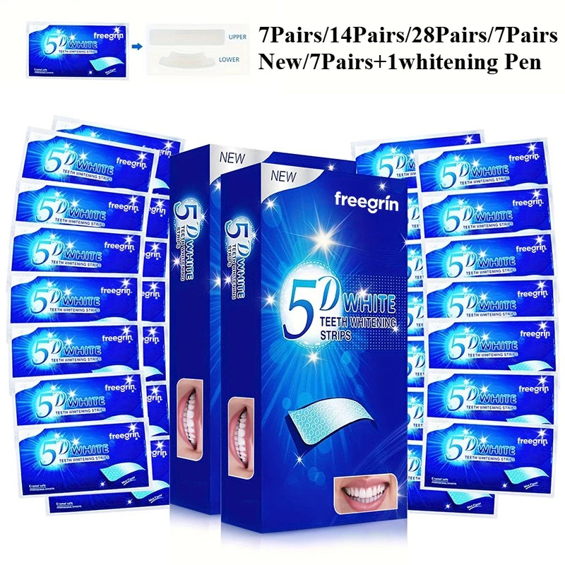 21/28 Pairs Teeth Brightening Strips for Teeth, 5D/9D Whitener Strips Reduced Sensitivity White Strips for Teeth Whitening