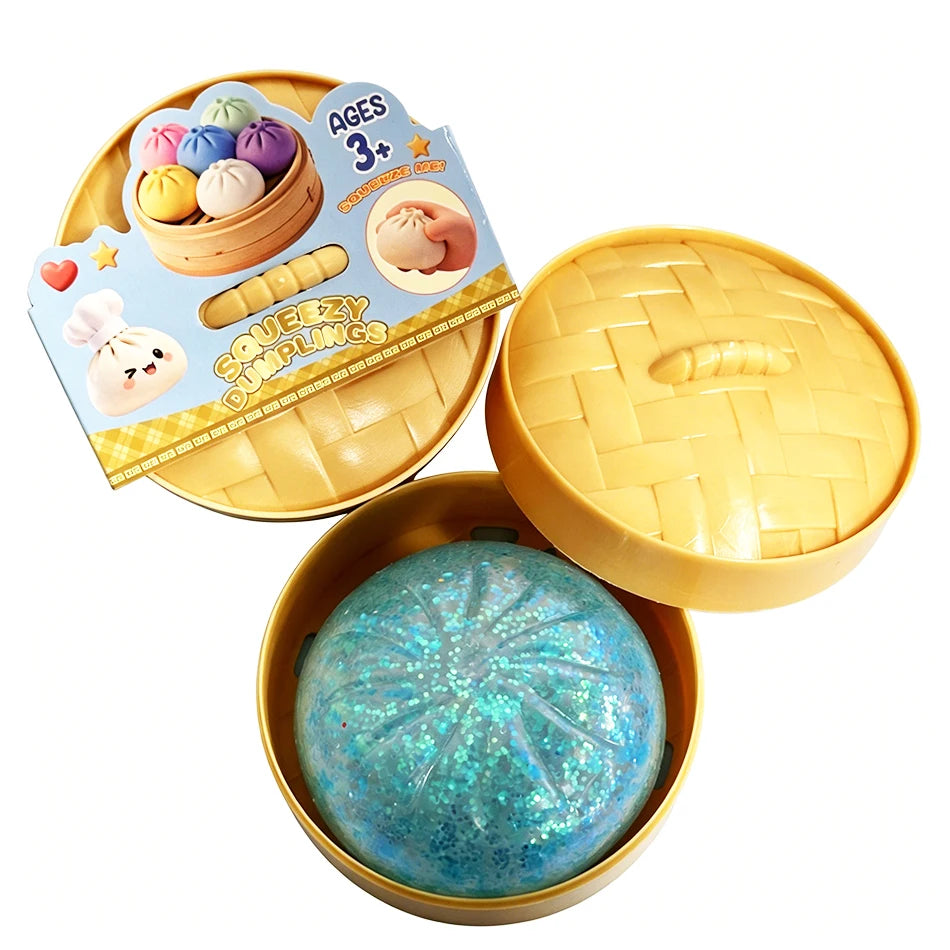 Squishy Dumpling Sensory Fidget Toy Realistic Colored Glitter Steamer Bun Decompression Ball Squeezable Stress Relief Toy