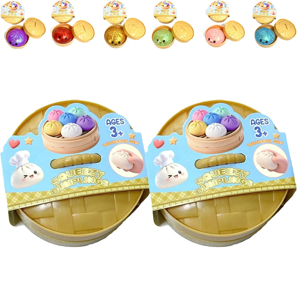 Squishy Dumpling Sensory Fidget Toy Realistic Colored Glitter Steamer Bun Decompression Ball Squeezable Stress Relief Toy