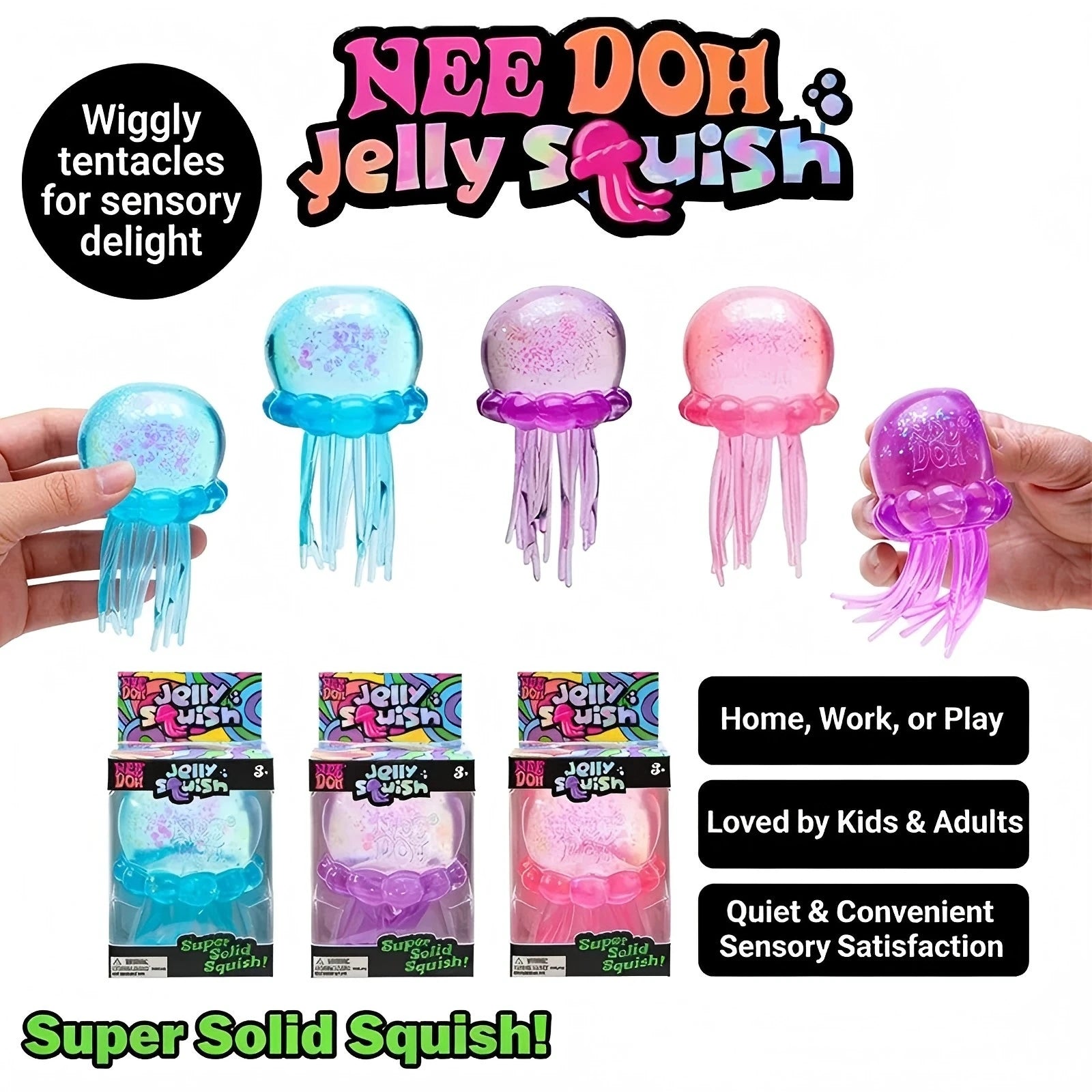 NeeDoh  Trending Jellyfish & Cube Squish Toy, Soft Jelly Squeeze Stress Relief Fidget Toy, Sensory NeeDoh for Squishy & Adults